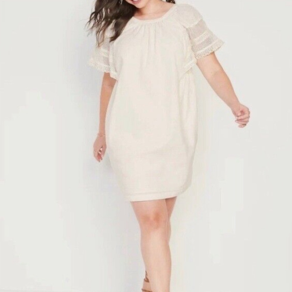 Old Navy Cream Flutter-Sleeve Mini Swing Dress M